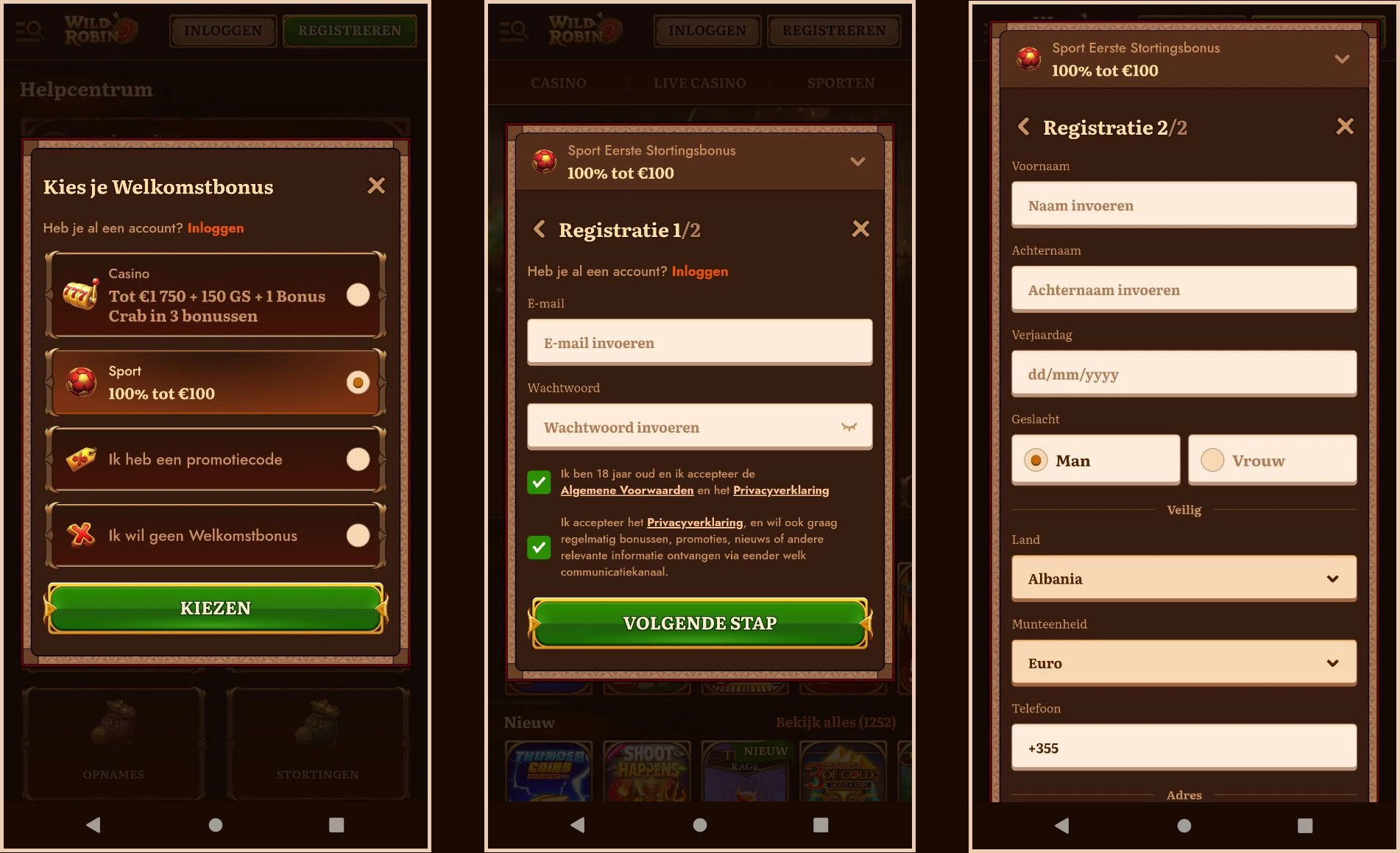 Functies en registratie op Wildrobin Casino