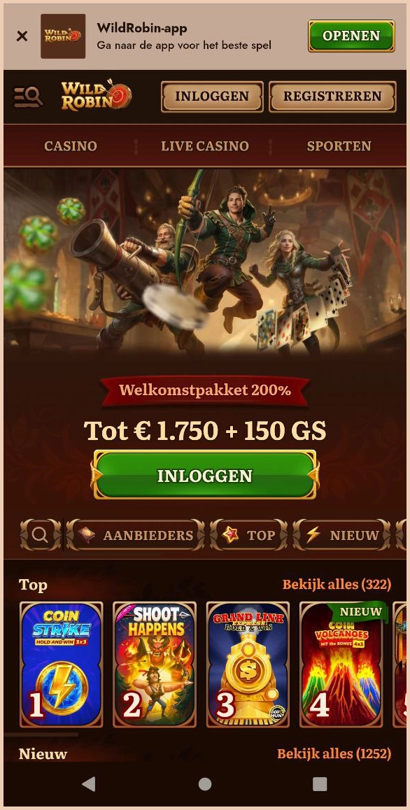 Startpagina van Wildrobin met alle hoogtepunten